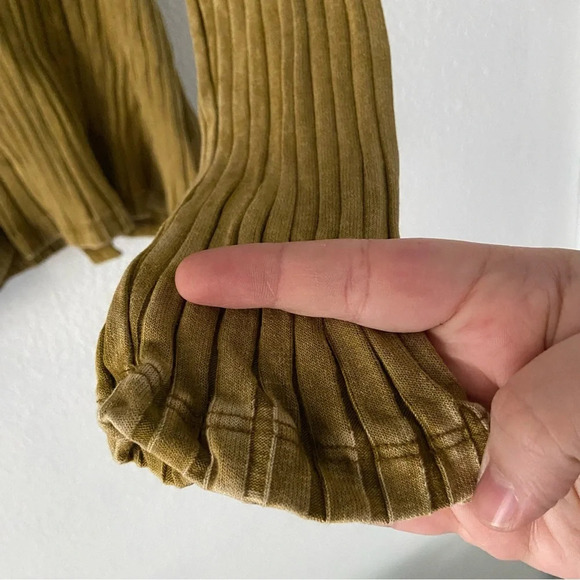 Slim Fit Ribbed Top XL Olive Green Cotton Stretch Grunge Aesthetic Boho Chic - Picture 9 of 11